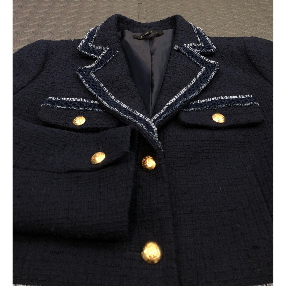 Talbots Blazer Womens 2 Navy Blue Tweed Gold Button Trimmed Jacket - Picture 3 of 10